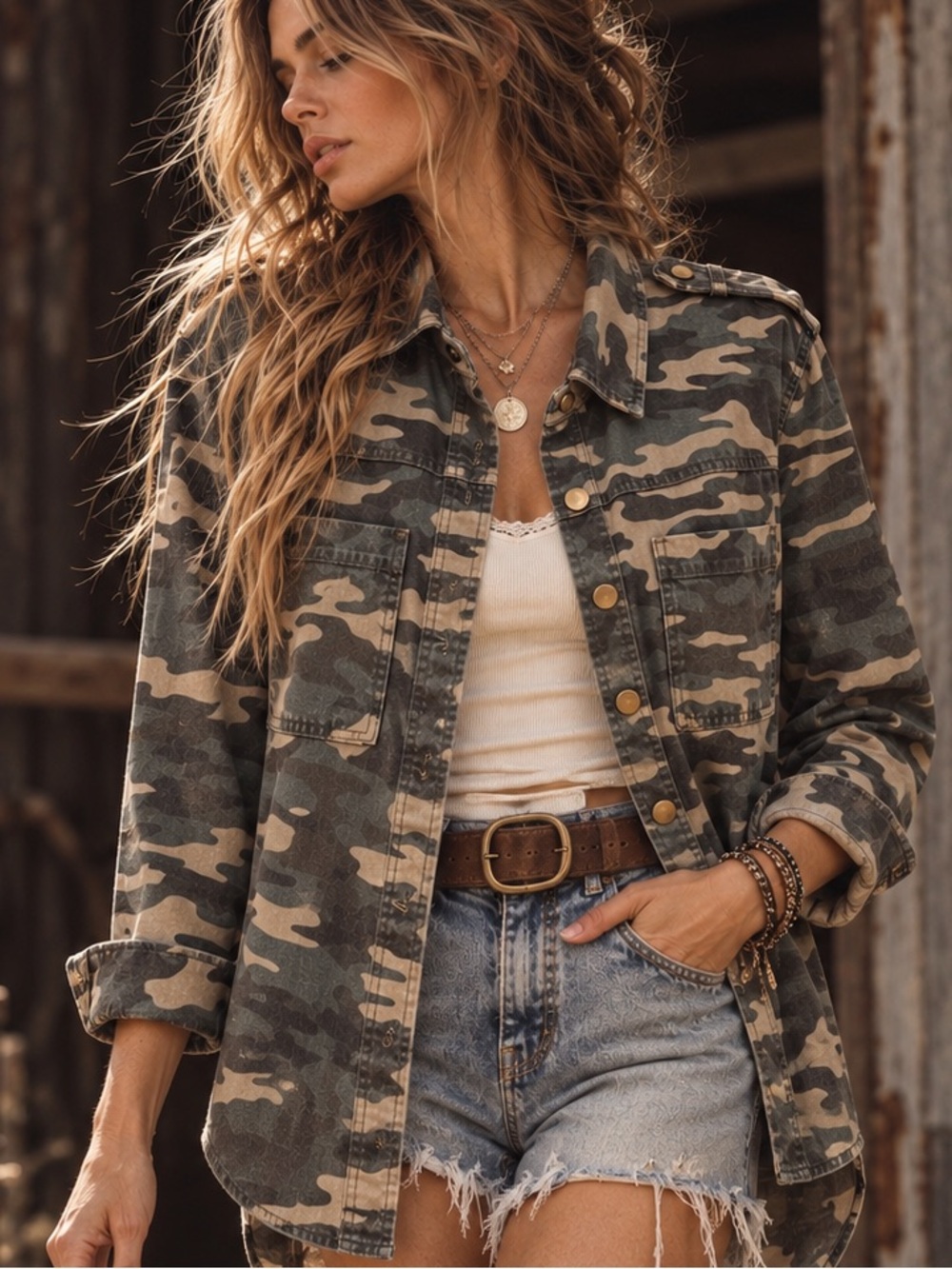 Forever 21 Camo Utility Shirt Jacket Military Shacket Medium